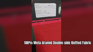 Nazwa produktu: Dzianina dwustronna, 100% metaaramidowa Gramatura: 400 g/m2 Szerokość: 180 cm