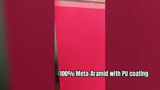 Materiał: 100% Meta-Aramid z powłoką PU Waga: 280 g/m2 Szerokość: 150 cm Kolor: Czerwony