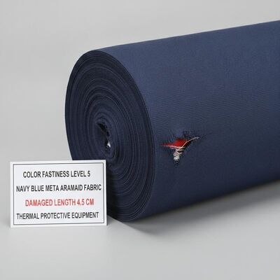 Stabilność koloru Poziom 5 Niebieski Marynarki Wojennej Meta Aramid Tkanina Oferująca uszkodzoną Długość 4,5 cm Zaprojektowana do urządzeń ochronnych termicznych
